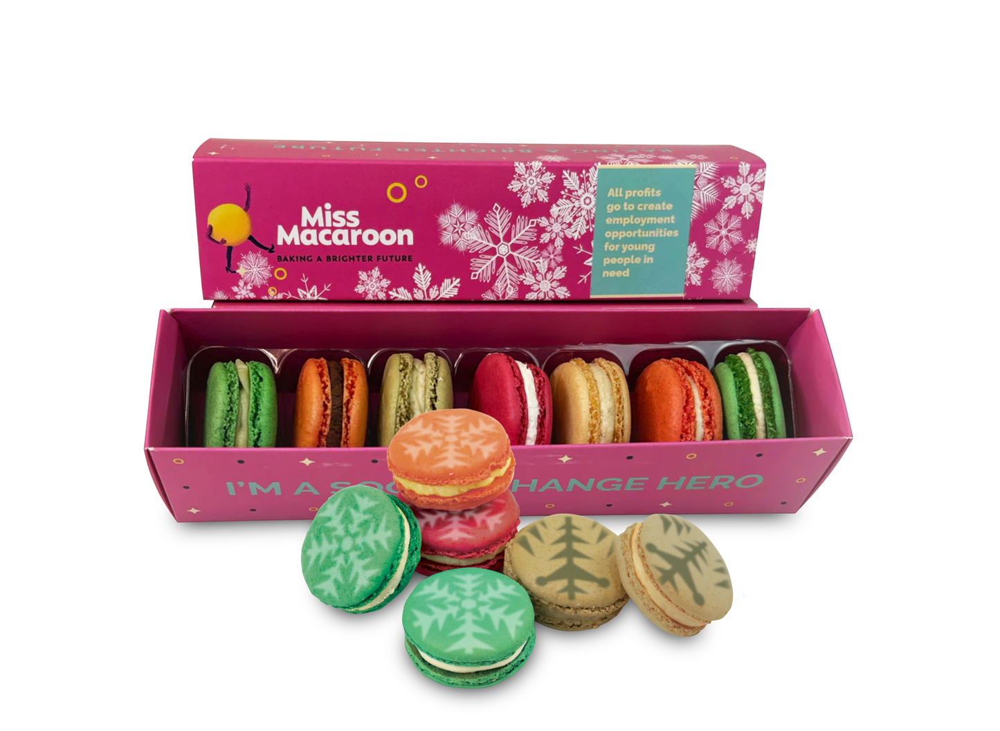 Christmas Sprayed Snowflake Macaroon Gift Box