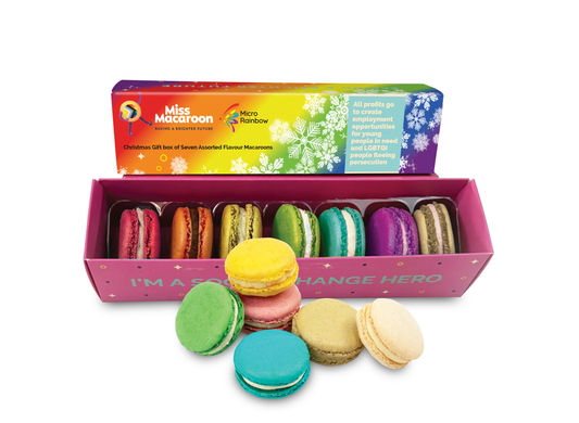 Christmas Pride macaroon gift box, inclusive holiday gifts UK