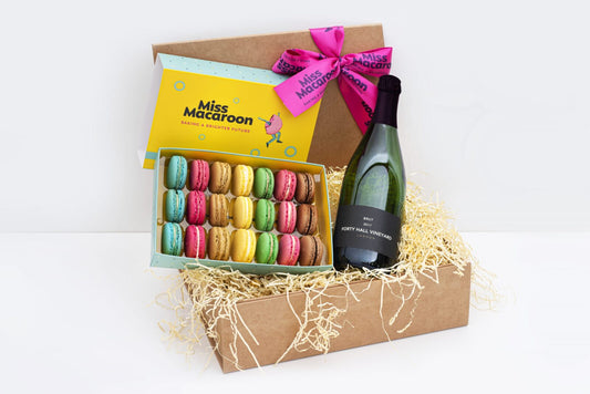 Social enterprise hamper with macaroons and English Sparkling wine