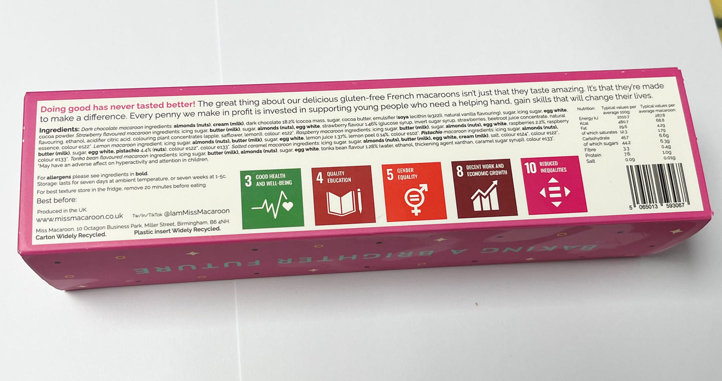 Product packaging with pink and white design
